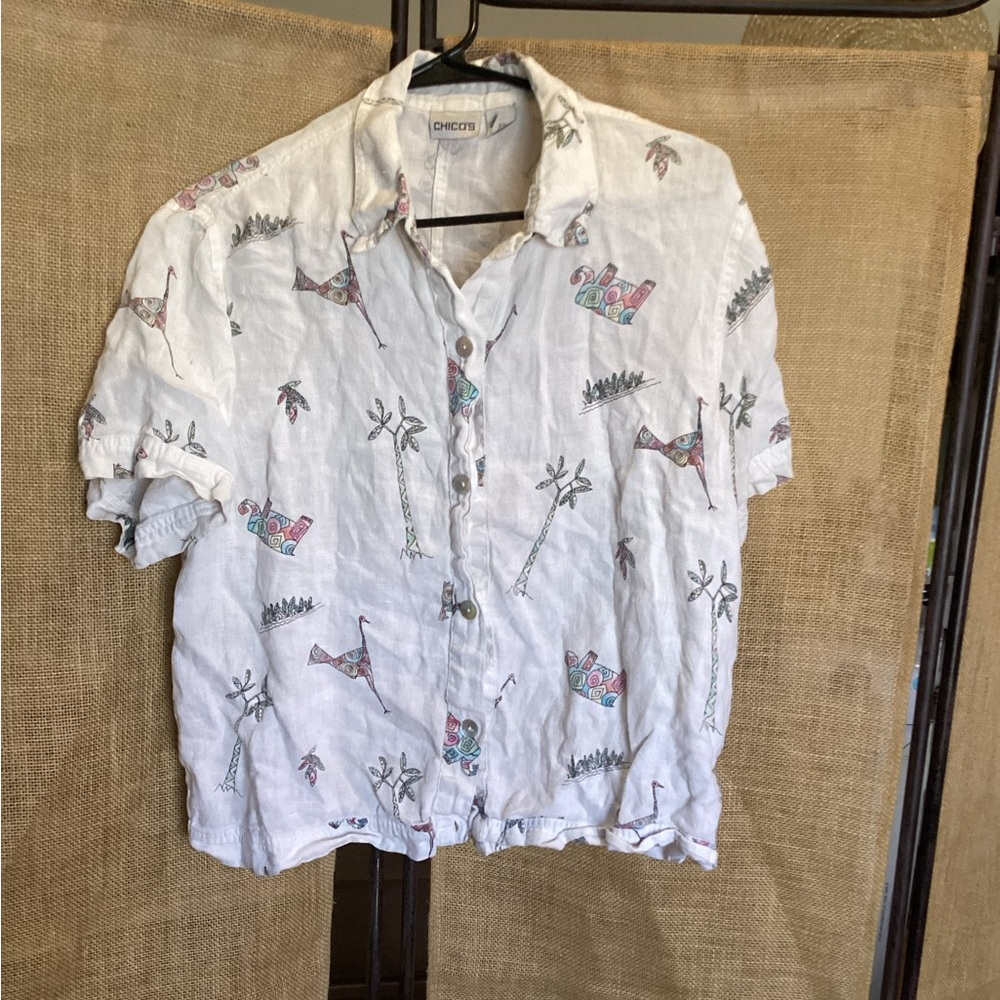🦒90s 100% Linen Button Up Safari Top🐘